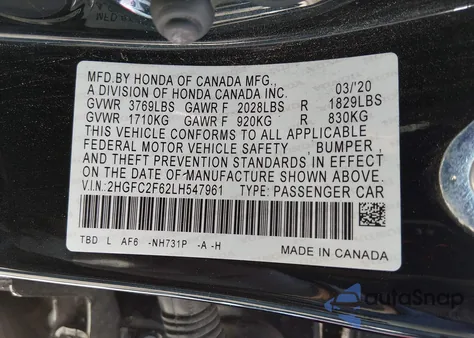 2020 Honda Civic Lx from USA, damaged, VIN 2HGFC2F62LH547961
